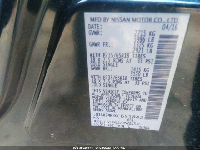 5N1AR2MM3GC651842 Nissan Pathfinder Sv