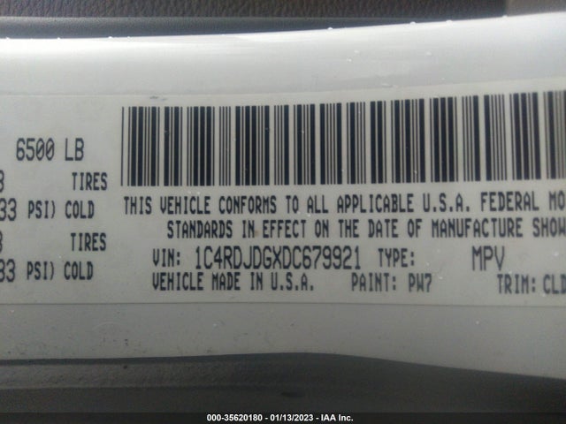 2013 DODGE DURANGO CREW VIN: 1C4RDJDGXDC679921