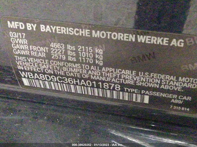 2017 BMW 3 SERIES 330I XDRIVE VIN: WBA8D9C36HA011878