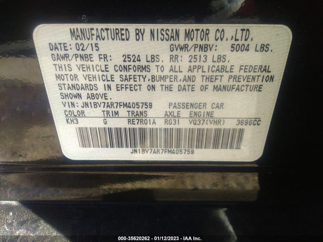 2015 INFINITI Q50 PREMIUM VIN: JN1BV7AR7FM405759