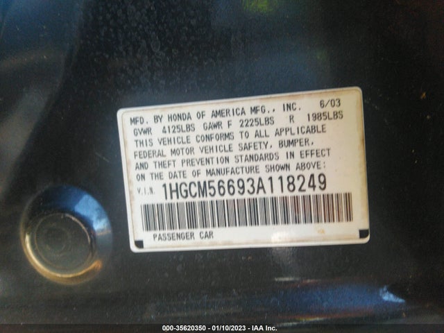 2003 HONDA ACCORD SDN EX VIN: 1HGCM56693A118249