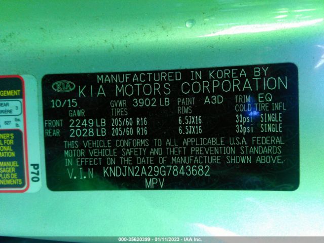 KNDJN2A29G7843682 KIA Soul Base