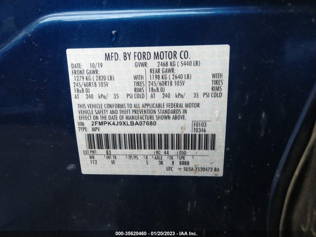 2020 Ford Edge, VIN: 2FMPK4J9XLBA07680
