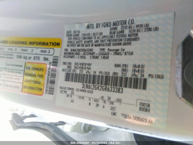 2016 Lincoln MKZ, VIN: 3LN6L2GK2GR633383