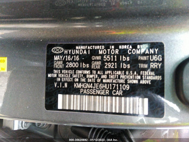 2017 Genesis G80, VIN: KMHGN4JE6HU171109