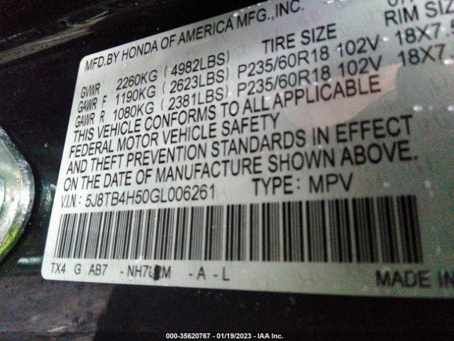5J8TB4H50GL006261 Acura Rdx Tech Pkg/tech