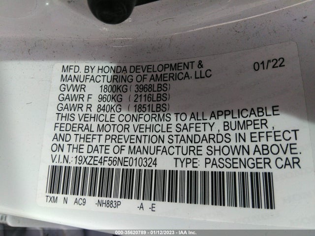 2022 Honda Insight, VIN: 19XZE4F56NE010324
