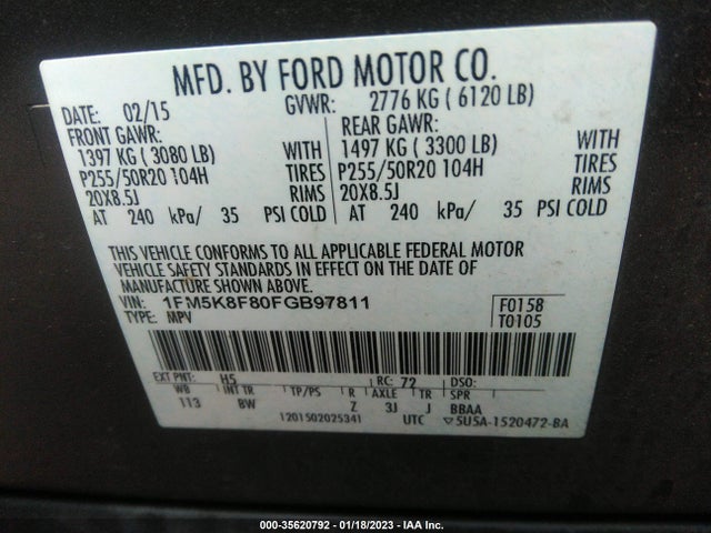 2015 Ford Explorer, VIN: 1FM5K8F80FGB97811