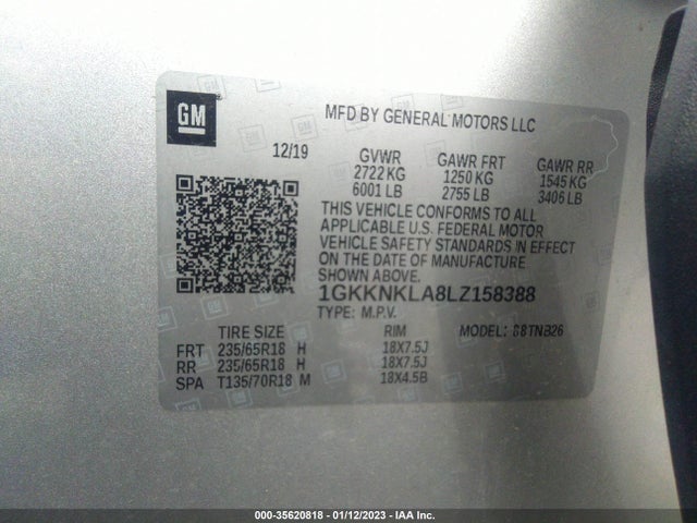 GMC ACADIA SLE 2020 1GKKNKLA8LZ158388 Image 10