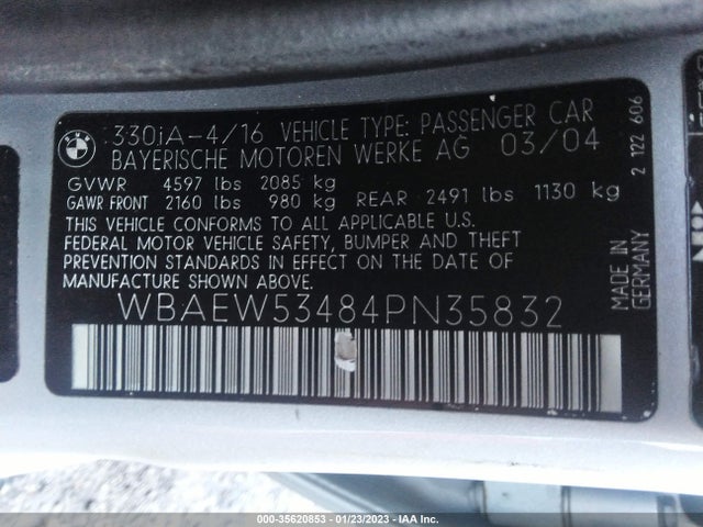 BMW 3 Series 330xi 2004 WBAEW53484PN35832 Image 10