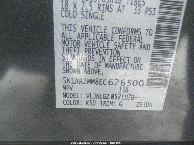 2014 NISSAN PATHFINDER SL VIN: 5N1AR2MM8EC626500