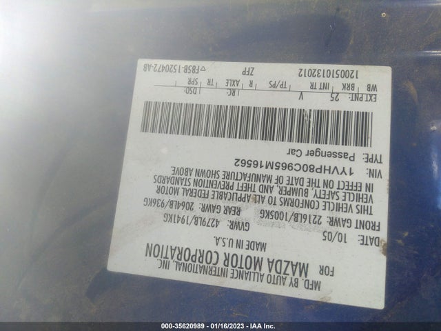 2006 MAZDA MAZDA6 SPORT I VIN: 1YVHP80C965M16562