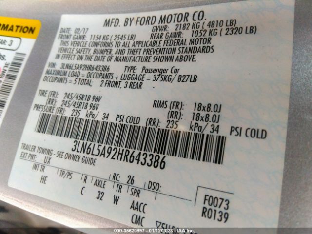 3LN6L5A92HR643386 Lincoln Mkz Premiere
