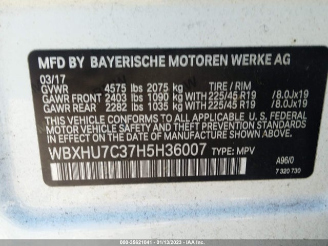 2017 BMW X1, VIN: WBXHU7C37H5H36007