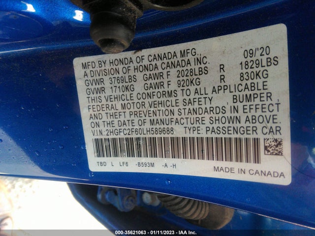 Honda Civic Sedan Lx 2020 2HGFC2F60LH589688 Image 10