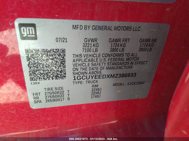 2021 CHEVROLET SILVERADO 1500 RST VIN: 1GCUYEEDXMZ386933