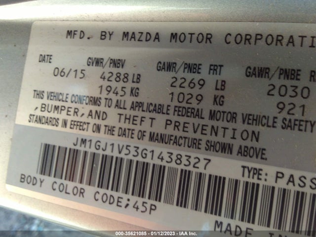 2016 Mazda 6, VIN: JM1GJ1V53G1438327