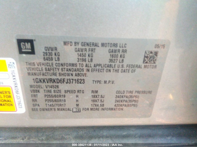 GMC ACADIA SLT 2015 1GKKVRKD6FJ371623 Image 9
