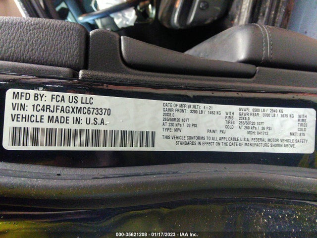 2021 Jeep Grand Cherokee, VIN: 1C4RJFAGXMC673370