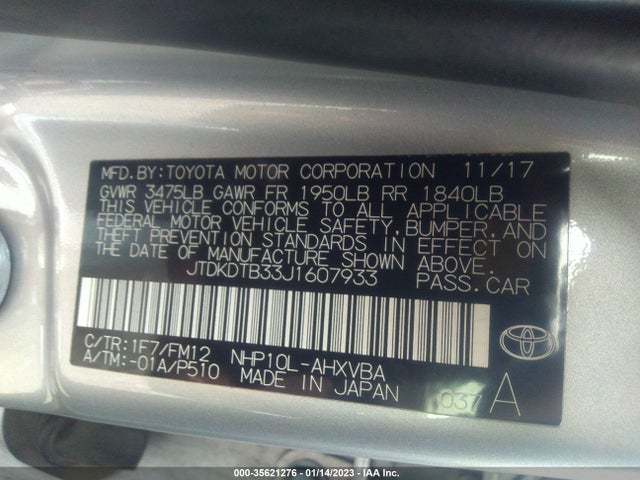 2018 Toyota Prius, VIN: JTDKDTB33J1607933
