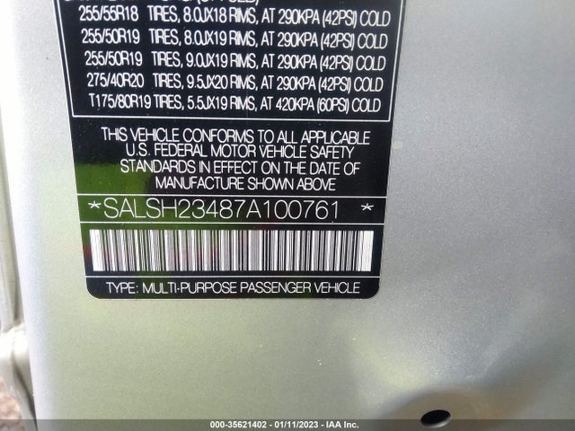 Land Rover RANGE ROVER SPORT 2007 SALSH23487A100761 Image 10