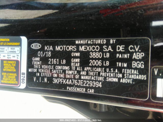 3KPFK4A76JE229394 KIA FORTE LX