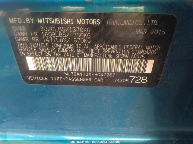 ML32A4HJXFH047267 Mitsubishi Mirage Es/rf