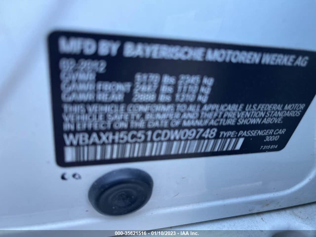 BMW 5 Series 528i Xdrive 2012 WBAXH5C51CDW09748 Image 9