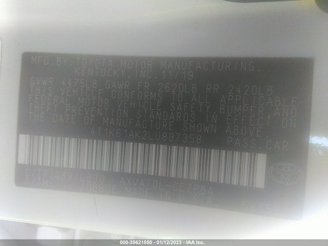 Toyota CAMRY XSE 2020 4T1K61AK2LU897358 Image 8