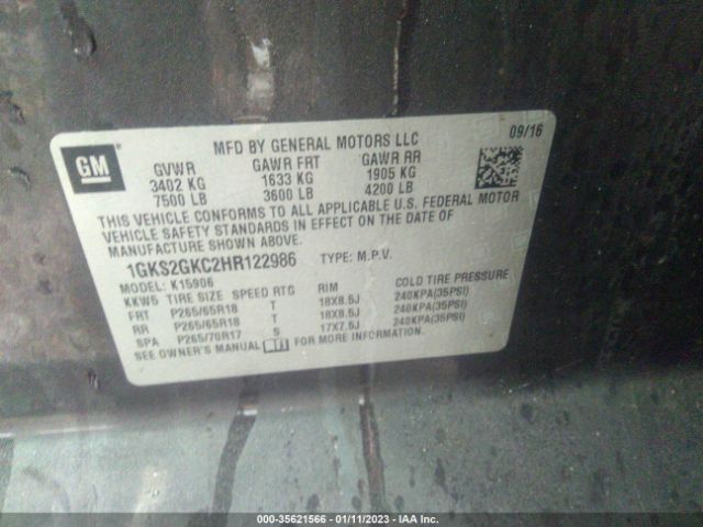 1GKS2GKC2HR122986 GMC Yukon Xl Slt