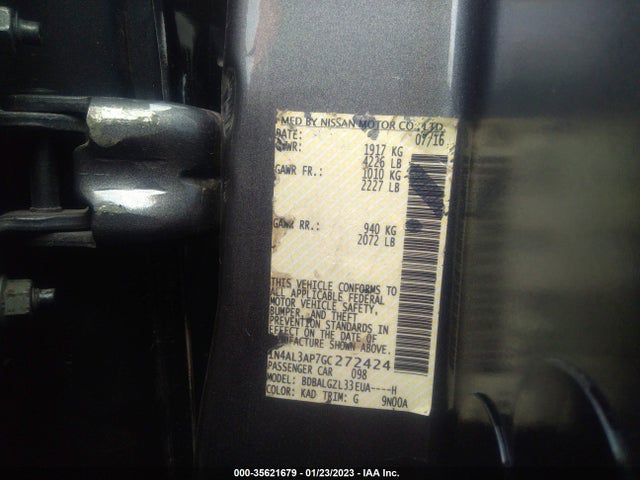 2016 NISSAN ALTIMA VIN: 1N4AL3AP7GC272424