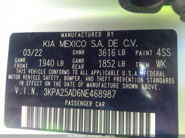 3KPA25AD6NE468987 KIA Rio 5-door S