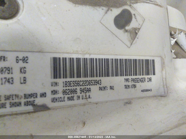 2002 DODGE NEON ES/SXT VIN: 1B3ES56C22D653943