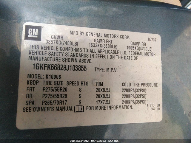 GMC YUKON XL DENALI 2008 1GKFK66828J103855 Image 10