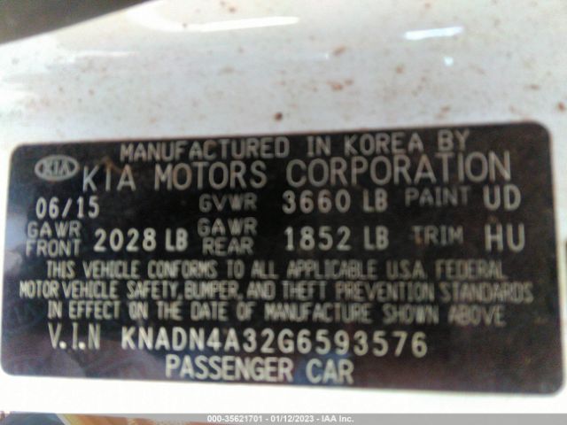 KNADN4A32G6593576 KIA RIO EX