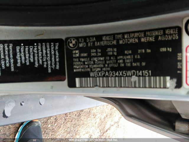WBXPA934X5WD14151 BMW X3 3.0I