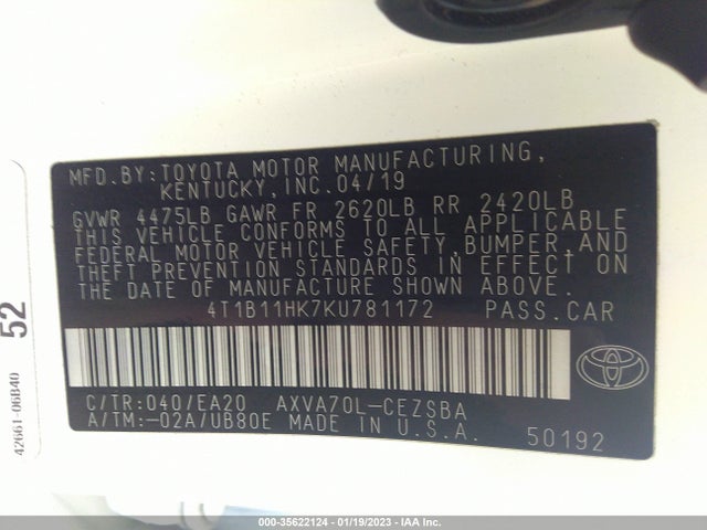Toyota Camry 2019 4T1B11HK7KU781172 Image 10