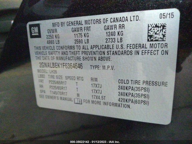Chevrolet EQUINOX LT 2015 2GNALBEK1F6364646 Image 9