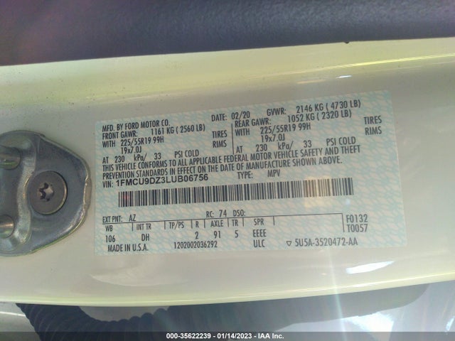 2020 Ford Escape, VIN: 1FMCU9DZ3LUB06756