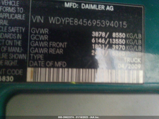 2009 FREIGHTLINER SPRINTER 2500 VIN: WDYPE845695394015