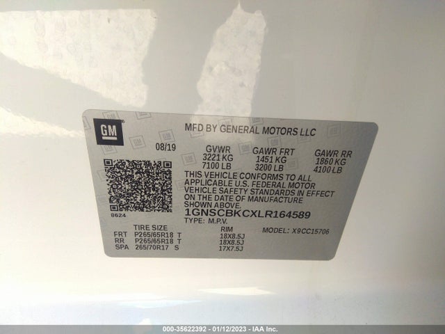 2020 Chevrolet Tahoe, VIN: 1GNSCBKCXLR164589