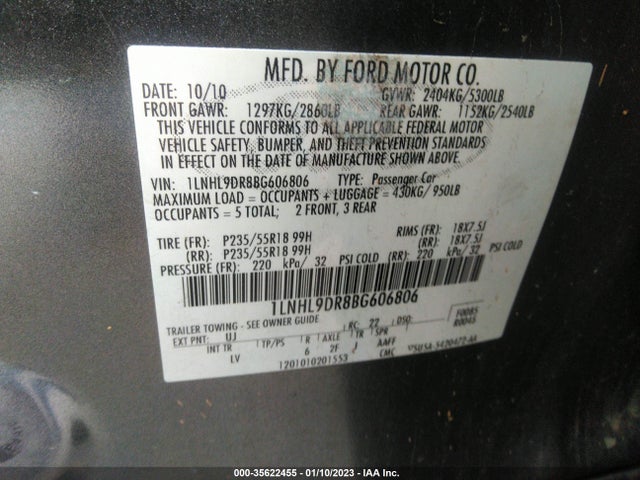 Lincoln MKS 2011 1LNHL9DR8BG606806 Image 10