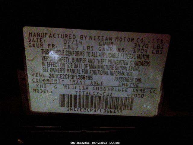 3N1CE2CP3FL366195 Nissan Versa Note Sr