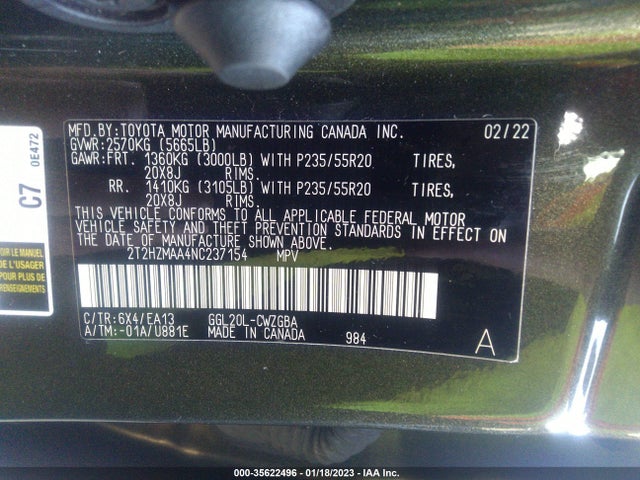2022 Lexus RX, VIN: 2T2HZMAA4NC237154