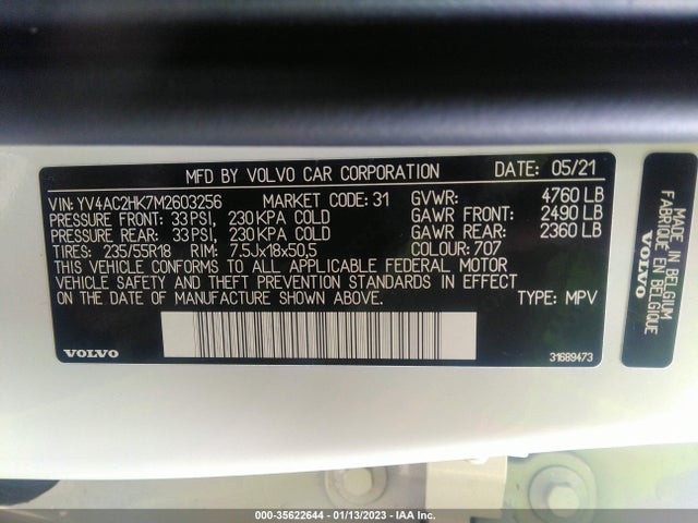 2021 Volvo XC40, VIN: YV4AC2HK7M2603256