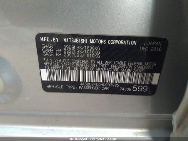 JA32U2FU0HU007925 Mitsubishi Lancer Es/le