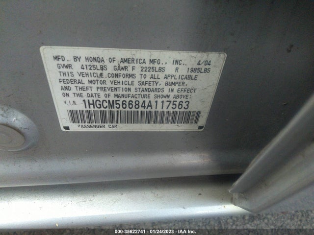 2004 HONDA ACCORD SDN EX VIN: 1HGCM56684A117563