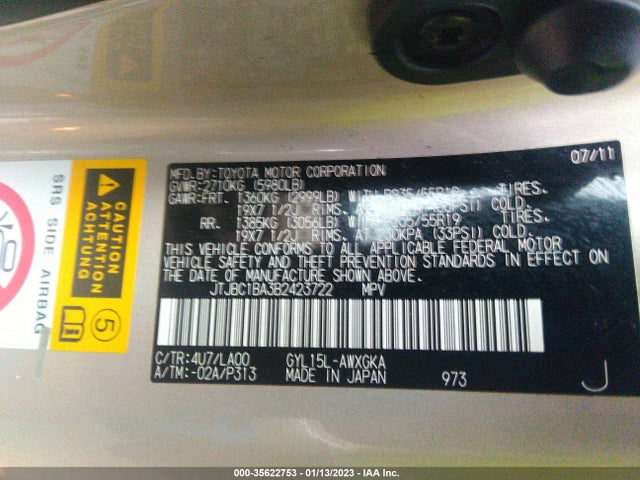 JTJBC1BA3B2423722 Lexus RX 450H