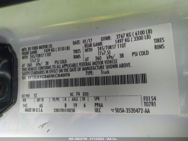 1FTEX1C84HKC64959 Ford F-150 Xl/xlt