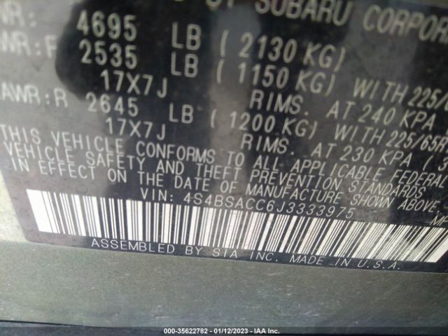 4S4BSACC6J3333975 Subaru Outback Premium